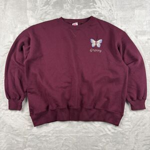 Vintage 90s Y2K Sweatshirt Hanes Womens XL Embroidered Butterfly Cozy Burgundy